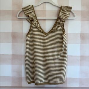 Madewell Cream & mustard yellow Striped Ruffle-Shoulder Tank